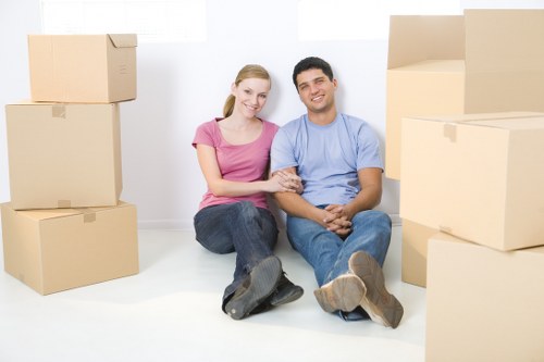 Removal van outside a modern residential block in Elephant and Castle