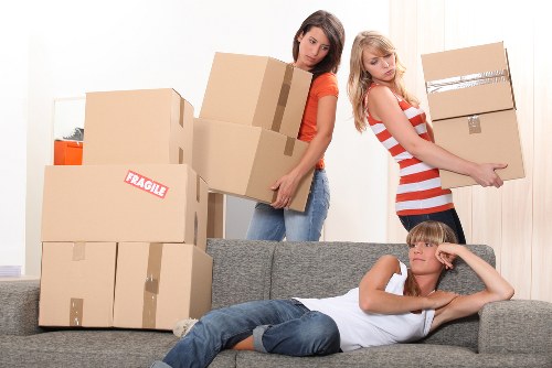 Packed boxes and furniture ready for a flat move in South London